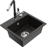 Mexen Milo granieten spoelbak met 1 bak en Flora keukenkraan, zwart/goud metallic - 6505-75-670401-07
