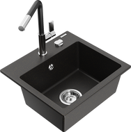 Mexen Milo lava-louça de granito de 1 cuba com misturadora de cozinha Flora, preto/ouro metálico - 6505-75-670401-07
