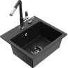 Mexen Milo Granite Kitchen Sink 1-Bowl with Flora Kitchen Faucet, Black/Gold Metallic - 6505-75-670401-07-B