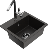 Mexen Milo Granitspüle 1-Kammer mit Küchenarmatur Flora, schwarz/gold metallic - 6505-75-670401-07-B