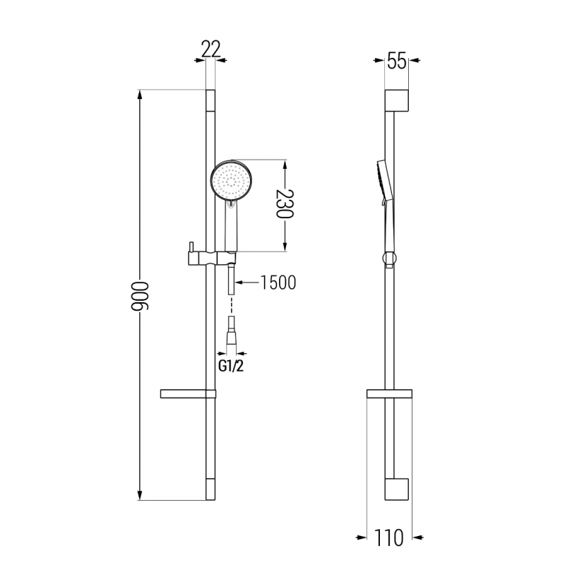 Mexen Pecos Ensemble de douche DS75, chrome - 72714DS75-00