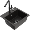 Mexen Milo évier en granit 1 bac avec mitigeur de cuisine Flora, noir/doré métallisé - 6505-75-670401-70-B