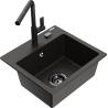Mexen Milo Granitspüle 1-Becken mit Küchenarmatur Flora, schwarz/gold metallic - 6505-75-670401-70-B