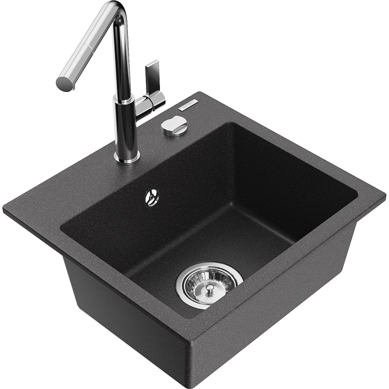 Mexen Milo lava-loiça de granito de 1 cuba com torneira de cozinha Flora, preto salpicado - 6505-76-670401-00