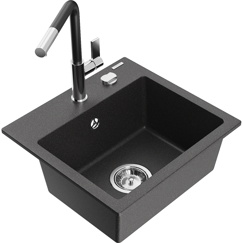 Mexen Milo graniittinen 1-allas keittiöhana Flora, musta pilkullinen - 6505-76-670401-07