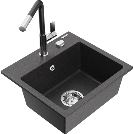 Mexen Milo fregadero de granito de 1 compartimento con grifo de cocina Flora, negro moteado - 6505-76-670401-07