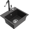 Mexen Milo granite sink 1-bowl with Flora kitchen tap, speckled black - 6505-76-670401-07