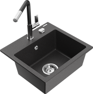 Mexen Milo évier en granit 1 cuve avec robinet de cuisine Flora, noir moucheté - 6505-76-670401-07