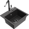 Mexen Milo fregadero de granito de 1 seno con grifo de cocina Flora, negro moteado - 6505-76-670401-07-B