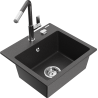 Mexen Milo 1-bowl granite sink with Flora kitchen tap, black/gold metallic - 6505-76-670401-08