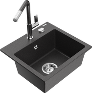 Mexen Milo lava-loiça de granito de uma bacia com torneira de cozinha Flora, preto/dourado metálico - 6505-76-670401-08