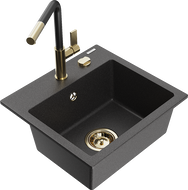 Mexen Milo Granit-Spullsteen mat 1 Schoss mat Kichenbatterie Flora, schwaarz gesprenkelt - 6505-76-670401-57-G