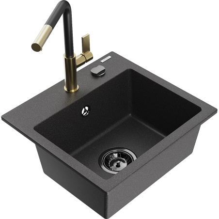 Mexen Milo lava-louça de granito de 1 cuba com torneira de cozinha Flora, preto salpicado - 6505-76-670401-57-B