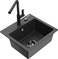 Mexen Milo fregadero de granito de 1 cubeta con grifo de cocina Flora, negro moteado - 6505-76-670401-70-B