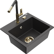 Mexen Milo Granit-Waasserhahn mat 1-Kummer mat Flora Kichekran, schwaarz gesprenkelt - 6505-76-670401-75-G