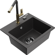 Mexen Milo fregadero de granito de 1 seno con grifo de cocina Flora, negro moteado - 6505-76-670401-75-B