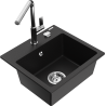 Mexen Milo 1-bowl granite sink with Flora kitchen faucet, black - 6505-77-670401-00