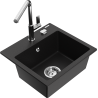 Mexen Milo granite sink 1-bowl with Flora kitchen tap, black - 6505-77-670401-00