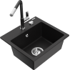 Mexen Milo lava-louça de granito de 1 bacia com torneira de cozinha Flora, preto - 6505-77-670401-07