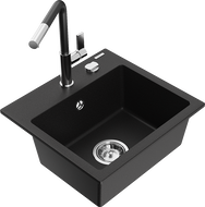 Mexen Milo fregadero de granito de 1 compartimento con grifo de cocina Flora, negro - 6505-77-670401-07