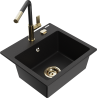 Mexen Milo 1-bowl granite sink with Flora kitchen tap, black - 6505-77-670401-57-G