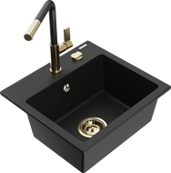 Mexen Milo fregadero de granito de 1 cubeta con grifo de cocina Flora, negro - 6505-77-670401-57-G