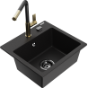 Mexen Milo granite sink 1-bowl with Flora kitchen tap, black - 6505-77-670401-57-B