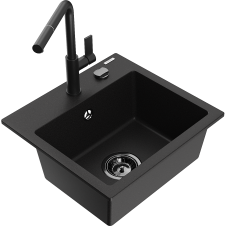 Mexen Milo 1-Komoriger Granit-Spullmank mit Kichenbatterie Flora, schwaarz - 6505-77-670401-70-B
