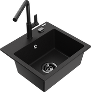 Mexen Milo 1-Komoriger Granit-Spullmank mit Kichenbatterie Flora, schwaarz - 6505-77-670401-70-B