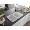 Mexen Gaspar Granit-Spüle 1,5-Becken mit Abtropffläche und Küchenarmatur Flora, weiß - 6507-20-670401-02