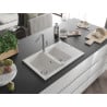 Mexen Gaspar Granitspüle 1,5-becken mit Abtropffläche und Küchenarmatur Flora, Weiß - 6507-20-670401-06