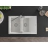 Mexen Gaspar Granitspüle 1,5-becken mit Abtropffläche und Küchenarmatur Flora, Weiß - 6507-20-670401-06