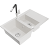 Mexen Gaspar fregadero de granito 1,5-balda con escurridor y grifo de cocina Flora, blanco - 6507-20-670401-07