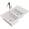 Mexen Gaspar granite sink 1.5-bowl with drainer and Flora kitchen faucet, white - 6507-20-670401-07