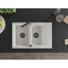 Mexen Gaspar Évier en granit à 1,5 bac avec égouttoir et robinet de cuisine Flora, blanc - 6507-20-670401-07-B