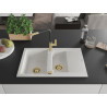 Mexen Gaspar fregadero de granito de 1,5 cubetas con escurridor y grifo de cocina Flora, blanco - 6507-20-670401-57-G