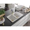 Mexen Gaspar Granitspüle 1,5-becken mit Abtropffläche und Küchenarmatur Flora, weiß - 6507-20-670401-57-G