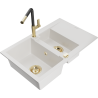 Mexen Gaspar fregadero de granito de 1,5 senos con escurridor y grifo de cocina Flora, blanco - 6507-20-670401-57-G