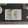 Mexen Gaspar Granitspüle 1,5-becken mit Abtropffläche und Küchenarmatur Flora, weiß - 6507-20-670401-57-G