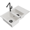 Mexen Gaspar granitische gootsteen 1,5-kamer met afdruiprek en keukenmengkraan Flora, wit - 6507-20-670401-70-B