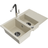 Mexen Gaspar granitspüle 1,5-becken mit abtropfer und küchenarmatur Flora, beige - 6507-69-670401-07-B