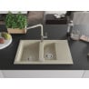 Mexen Gaspar granite sink 1.5-bowl with drainer and Flora kitchen faucet, beige - 6507-69-670401-09