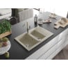 Mexen Gaspar Granitspüle 1,5-becken mit Abtropffläche und Küchenarmatur Flora, Beige - 6507-69-670401-09