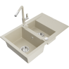Mexen Gaspar fregadero de granito de 1,5 senos con escurridor y grifo de cocina Flora, beige - 6507-69-670401-09