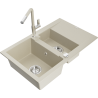 Mexen Gaspar granite sink 1.5-bowl with drainer and Flora kitchen faucet, beige - 6507-69-670401-09