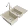 Mexen Gaspar Granitspüle 1,5-becken mit Abtropffläche und Küchenarmatur Flora, Beige - 6507-69-670401-09