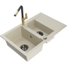 Mexen Gaspar évier en granit 1,5 bac avec égouttoir et robinet de cuisine Flora, beige - 6507-69-670401-57-B