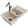 Mexen Gaspar évier en granit 1,5 bac avec égouttoir et robinet de cuisine Flora, beige - 6507-69-670401-70-B
