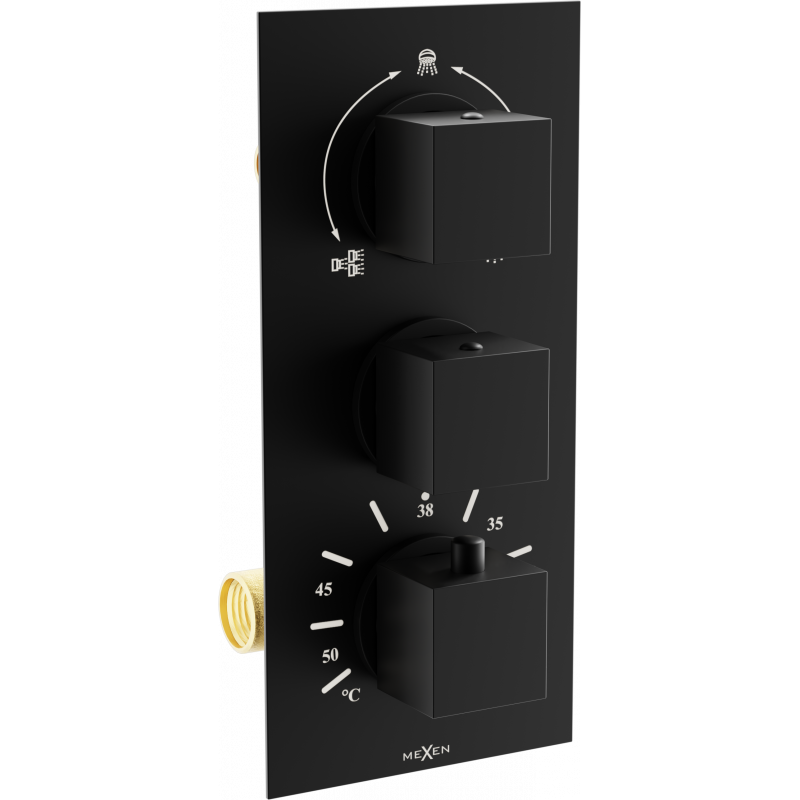 Mexen Cube thermostatic 3-way bath-shower mixer tap, black - 77503-70