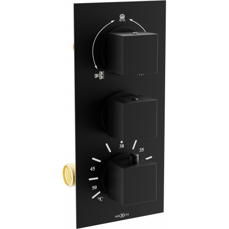 Mexen Cube thermostatic 3-way bath-shower mixer tap, black - 77503-70